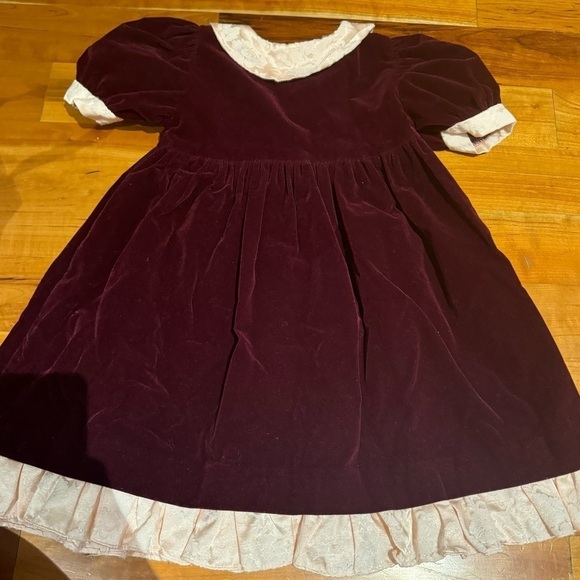 Christmas Dress Jo Lene Burgundy Red Velour with Lace Trim 3T Formal baby infant - Picture 8 of 11